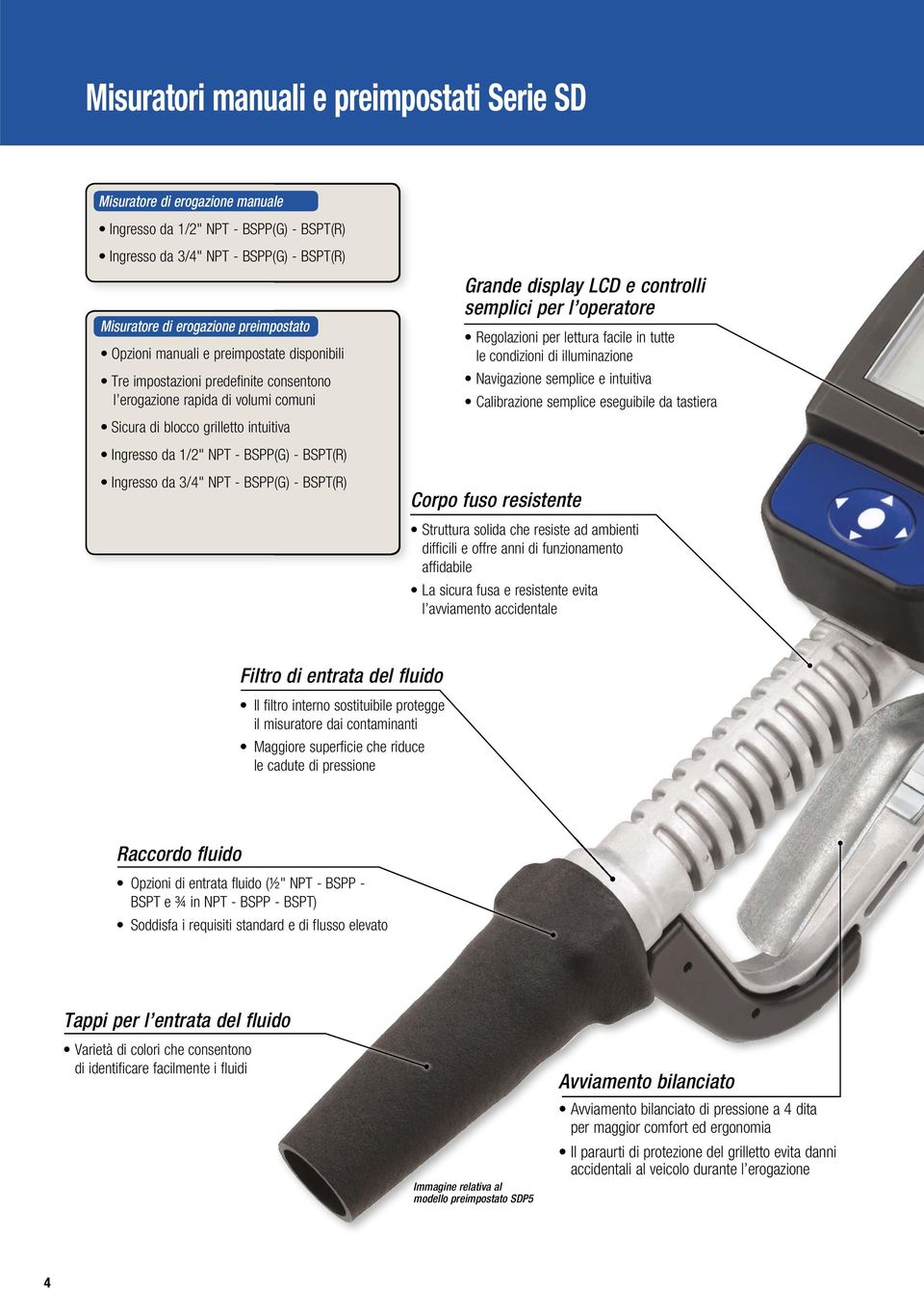 Ingresso da 3/4" NPT - BSPP(G) - BSPT(R) Grande display LCD e controlli semplici per l operatore Regolazioni per lettura facile in tutte le condizioni di illuminazione Navigazione semplice e