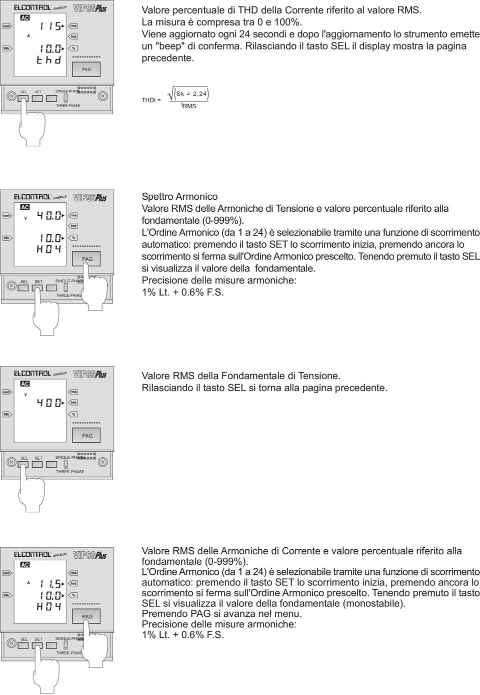 L'Ordine rmonico (da 1 a 24) è selezionabile tramite una funzione di scorrimento automatico: premendo il tasto lo scorrimento inizia, premendo ancora lo scorrimento si ferma sull'ordine rmonico