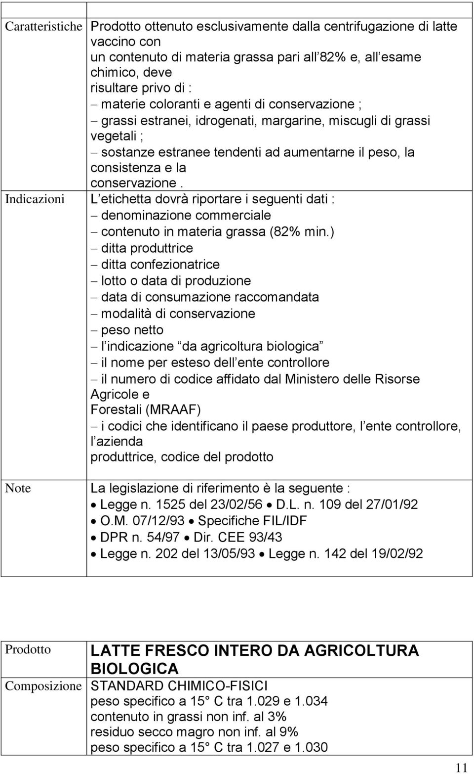 Indicazioni L etichetta dovrà riportare i seguenti dati : denominazione commerciale contenuto in materia grassa (82% min.