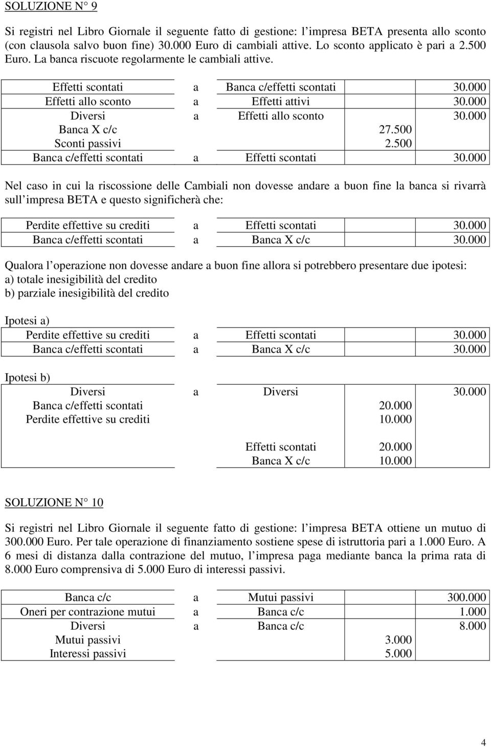 500 Bnc c/effetti scontti Effetti scontti Nel cso in cui l riscossione delle Cmbili non dovesse ndre buon fine l bnc si rivrrà sull impres BETA e questo significherà che: Perdite effettive su crediti