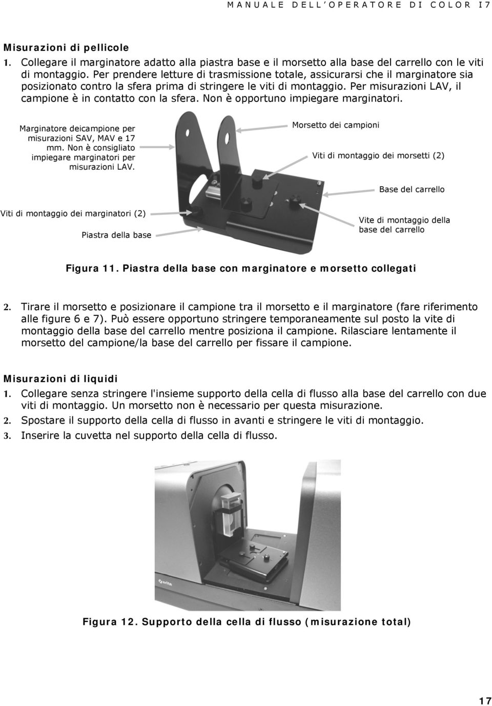 Per misurazioni LAV, il campione è in contatto con la sfera. Non è opportuno impiegare marginatori. Marginatore deicampione per misurazioni SAV, MAV e 17 mm.