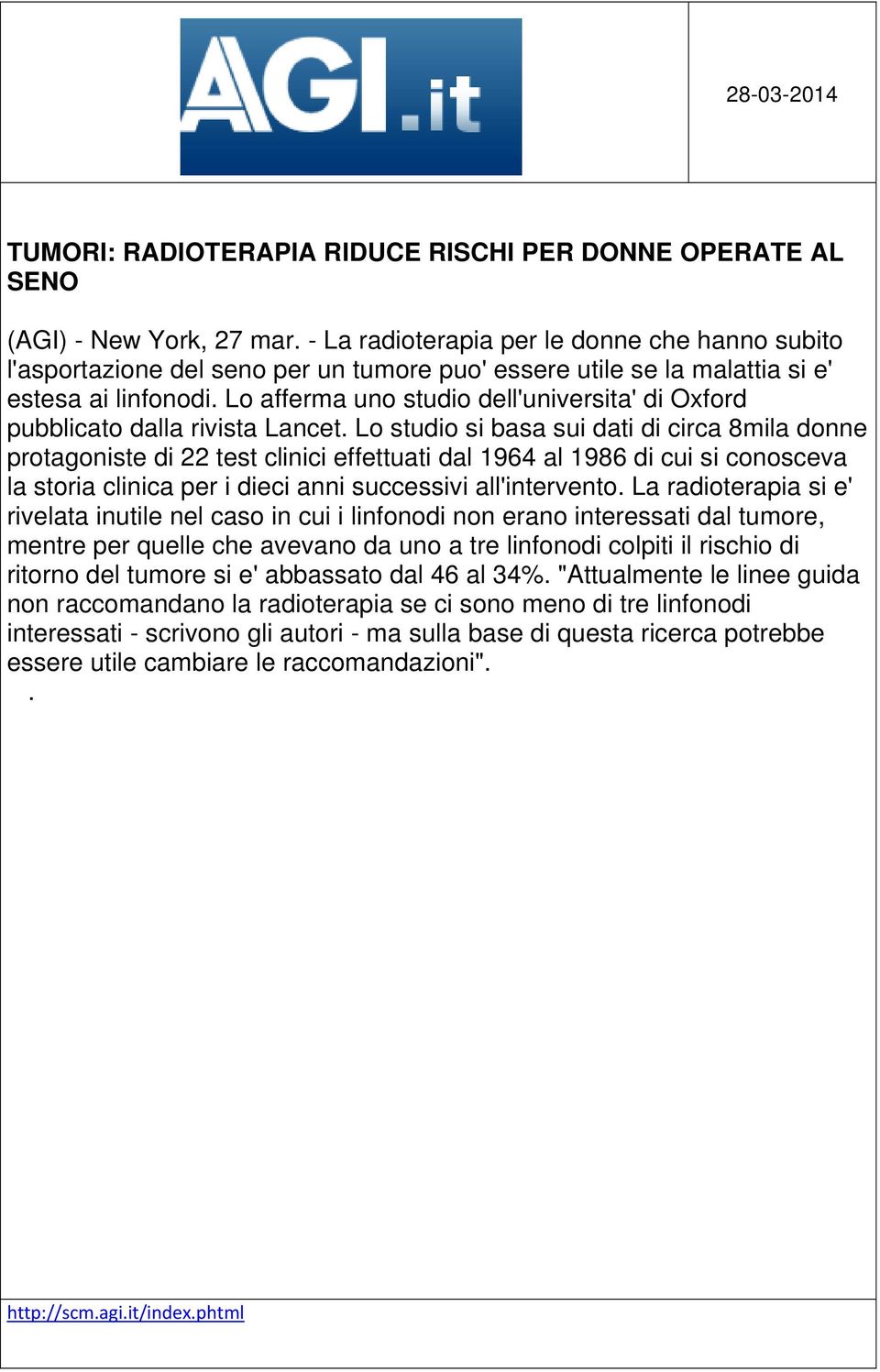 Lo afferma uno studio dell'universita' di Oxford pubblicato dalla rivista Lancet.