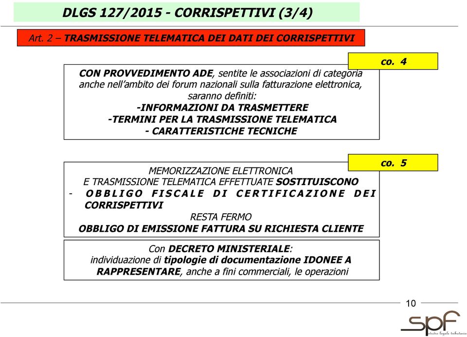 elettronica, saranno definiti: -INFORMAZIONI DA TRASMETTERE -TERMINI PER LA TRASMISSIONE TELEMATICA - CARATTERISTICHE TECNICHE co. 4 co.