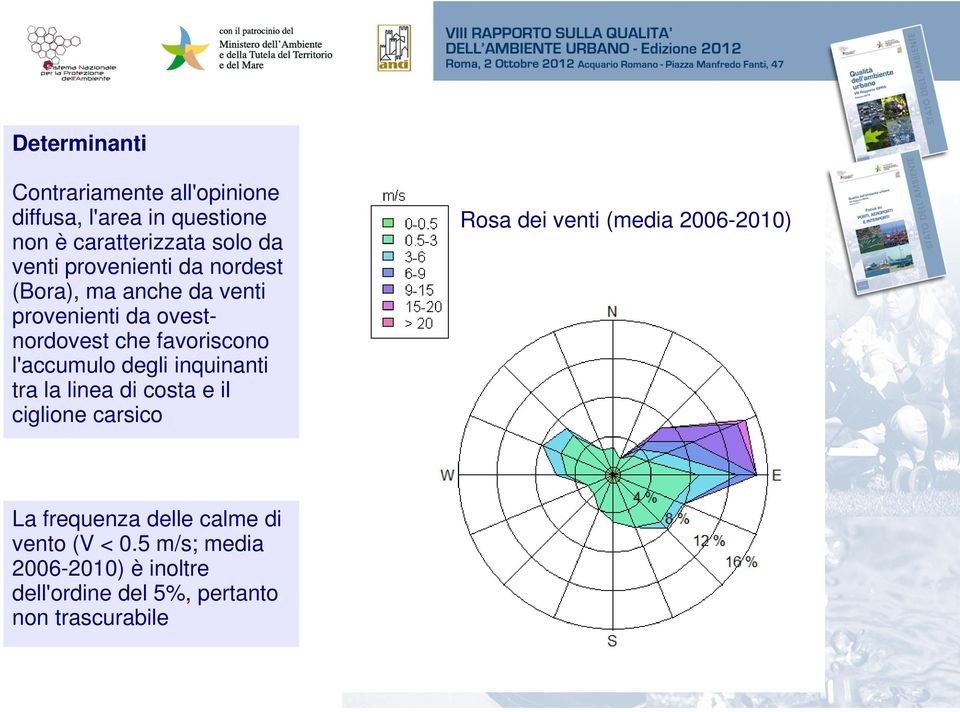 degli inquinanti tra la linea di costa e il ciglione carsico Rosa dei venti (media 2006-2010) La frequenza