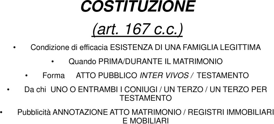 PRIMA/DURANTE IL MATRIMONIO Forma ATTO PUBBLICO INTER VIVOS / TESTAMENTO Da