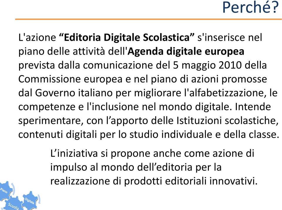 maggio 2010 della Commissione europea e nel piano di azioni promosse dal Governo italiano per migliorare l'alfabetizzazione, le competenze e