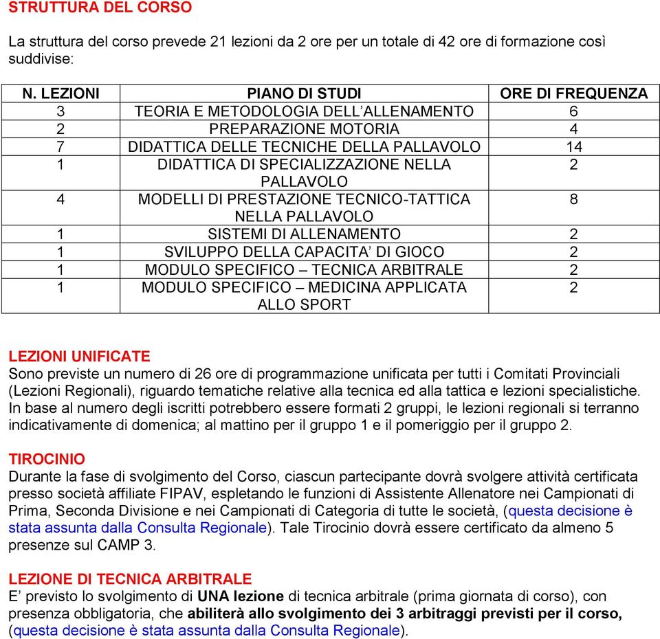 PALLAVOLO 4 MODELLI DI PRESTAZIONE TECNICO-TATTICA 8 NELLA PALLAVOLO 1 SISTEMI DI ALLENAMENTO 2 1 SVILUPPO DELLA CAPACITA DI GIOCO 2 1 MODULO SPECIFICO TECNICA ARBITRALE 2 1 MODULO SPECIFICO MEDICINA