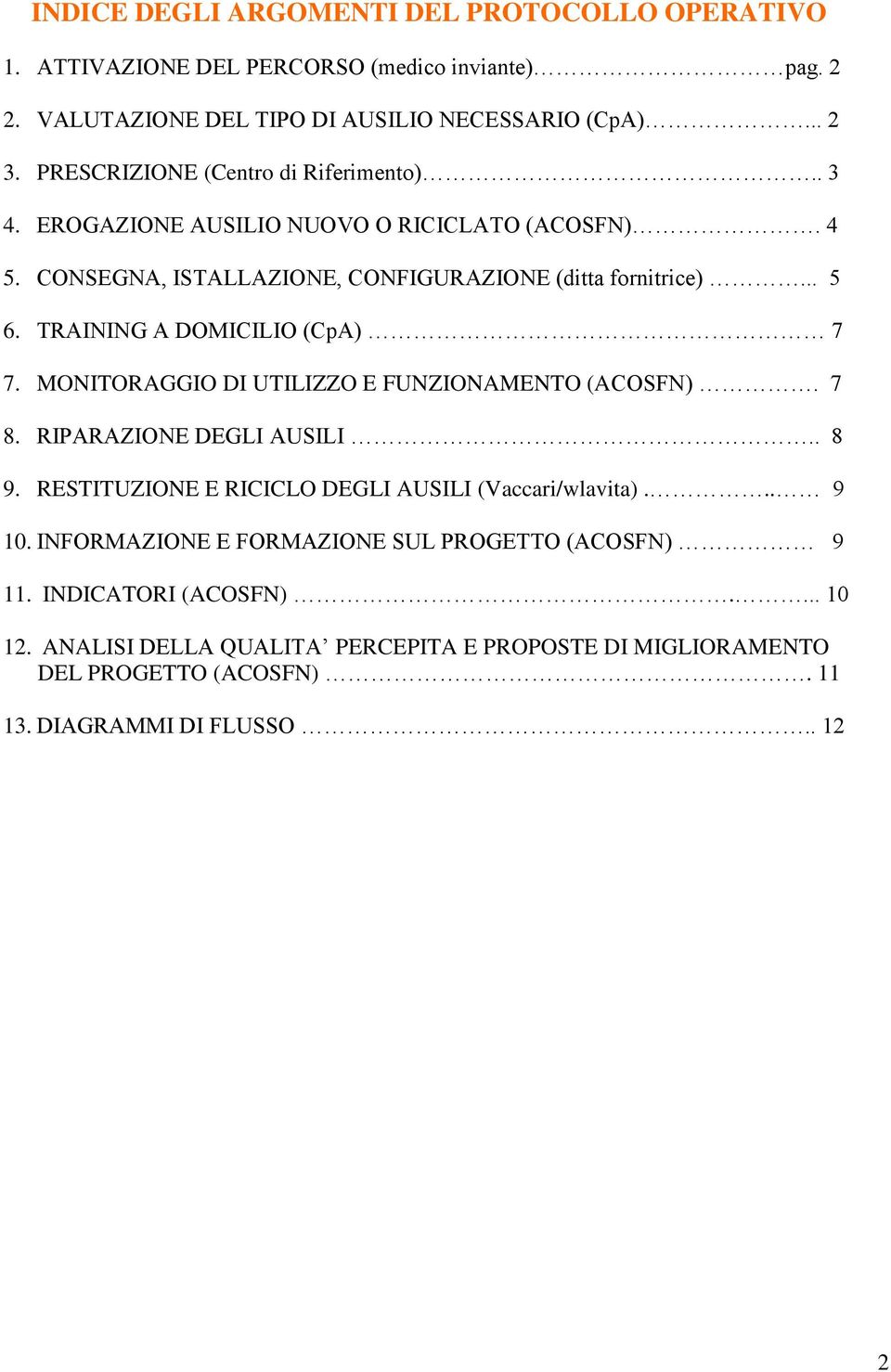 TRAINING A DOMICILIO (CpA) 7 7. MONITORAGGIO DI UTILIZZO E FUNZIONAMENTO (ACOSFN). 7 8. RIPARAZIONE DEGLI AUSILI.. 8 9. RESTITUZIONE E RICICLO DEGLI AUSILI (Vaccari/wlavita).