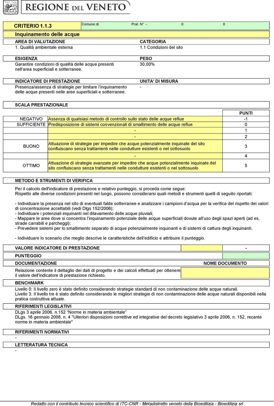 Presenza/assenza di strategie per limitare l inquinamento delle acque presenti nelle aree superficiali e sotterranee.