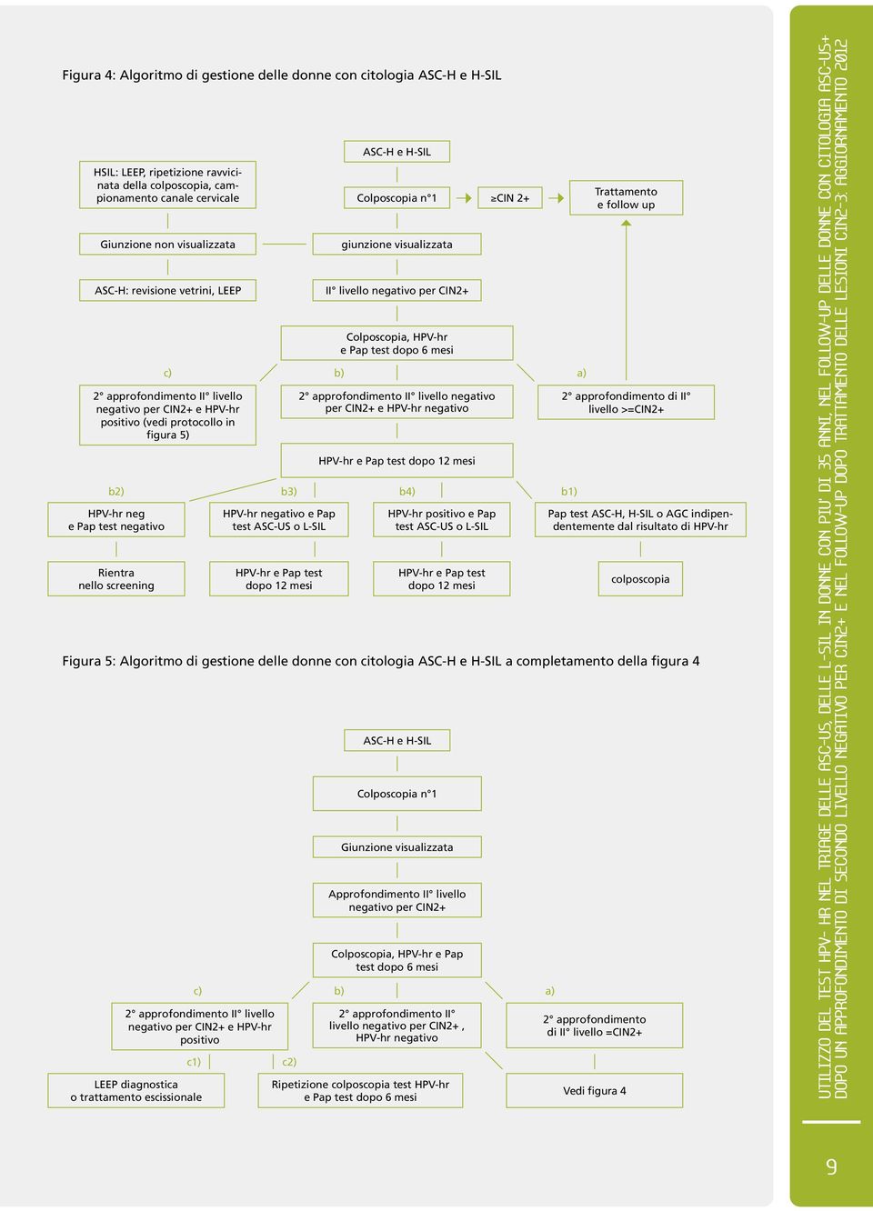 test ASC-US o L-SIL HPV-hr e Pap test dopo 12 mesi ASC-H e H-SIL Colposcopia n 1 CIN 2+ giunzione visualizzata II livello negativo per CIN2+ Colposcopia, HPV-hr e Pap test dopo 6 mesi 2