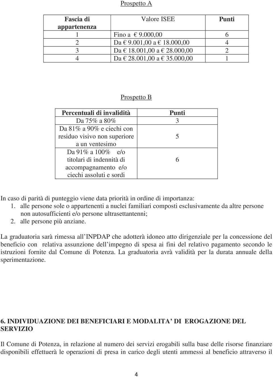 accompagnamento e/o ciechi assoluti e sordi In caso di parità di punteggio viene data priorità in ordine di importanza: 1.