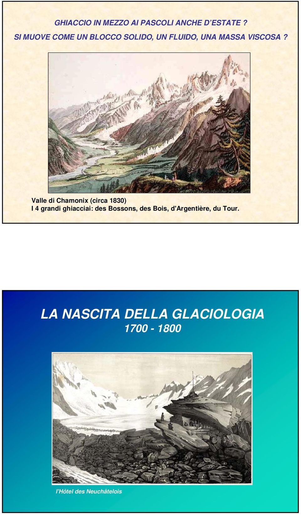 Valle di Chamonix (circa 1830) I 4 grandi ghiacciai: des Bossons,