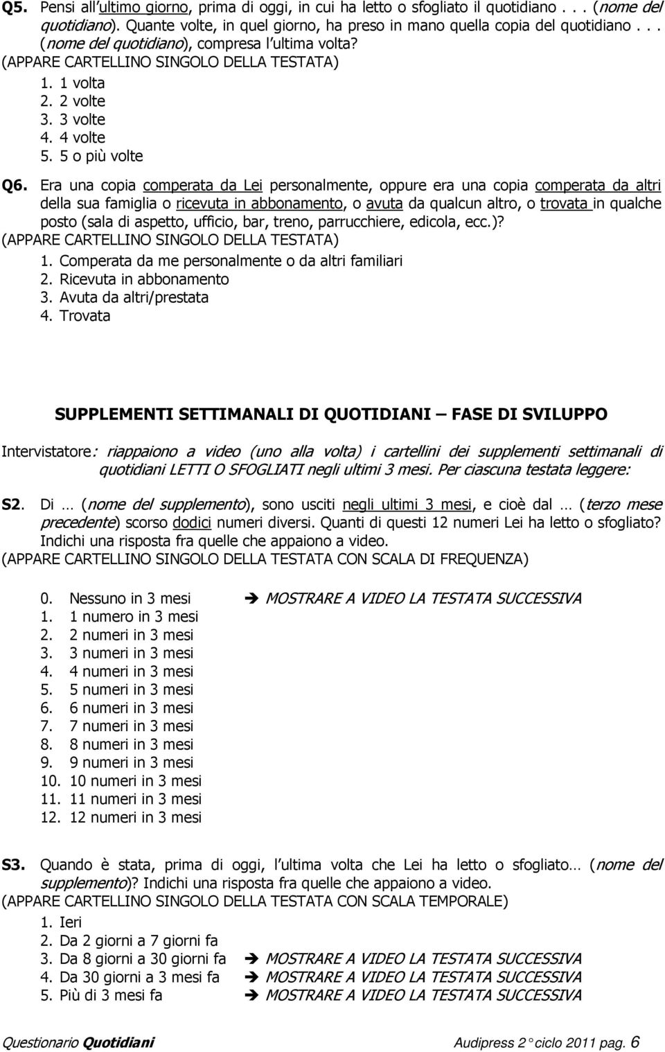 Era una copia comperata da Lei personalmente, oppure era una copia comperata da altri della sua famiglia o ricevuta in abbonamento, o avuta da qualcun altro, o trovata in qualche posto (sala di