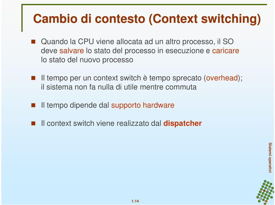 per un context switch è tempo sprecato (overhead); il sistema non fa nulla di utile mentre