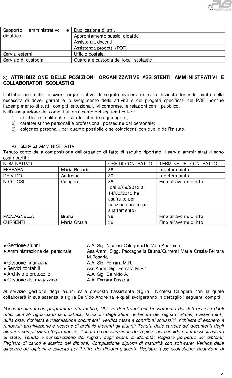 3) ATTRIBUZIONE DELLE POSIZIONI ORGANIZZATIVE ASSISTENTI AMMINISTRATIVI E COLLABORATORI SCOLASTICI L attribuzione delle posizioni organizzative di seguito evidenziate sarà disposta tenendo conto