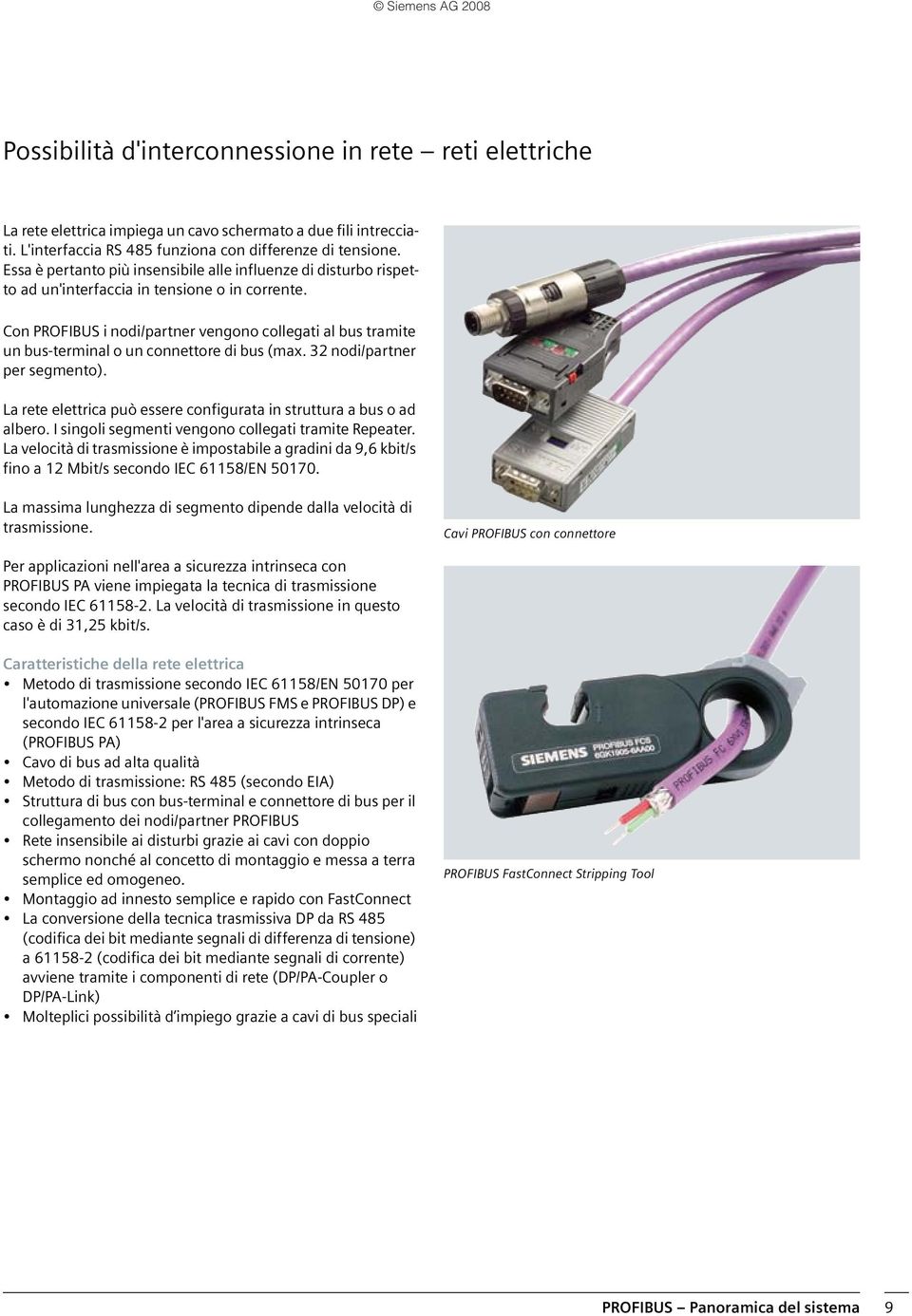 32 odi/parter per segmeto). La rete elettrica può essere cofigurata i struttura a bus o ad albero. I sigoli segmeti vegoo collegati tramite Repeater.