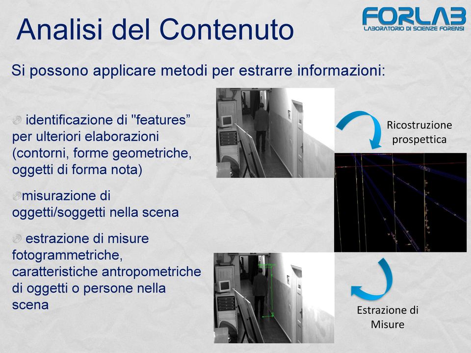 Ricostruzione prospettica misurazione di oggetti/soggetti nella scena estrazione di misure