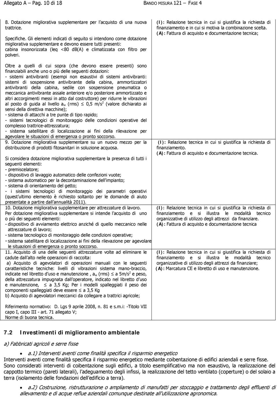 (I): Relazione tecnica in cui si giustifica la richiesta di finanziamento e in cui si motiva la combinazione scelta.