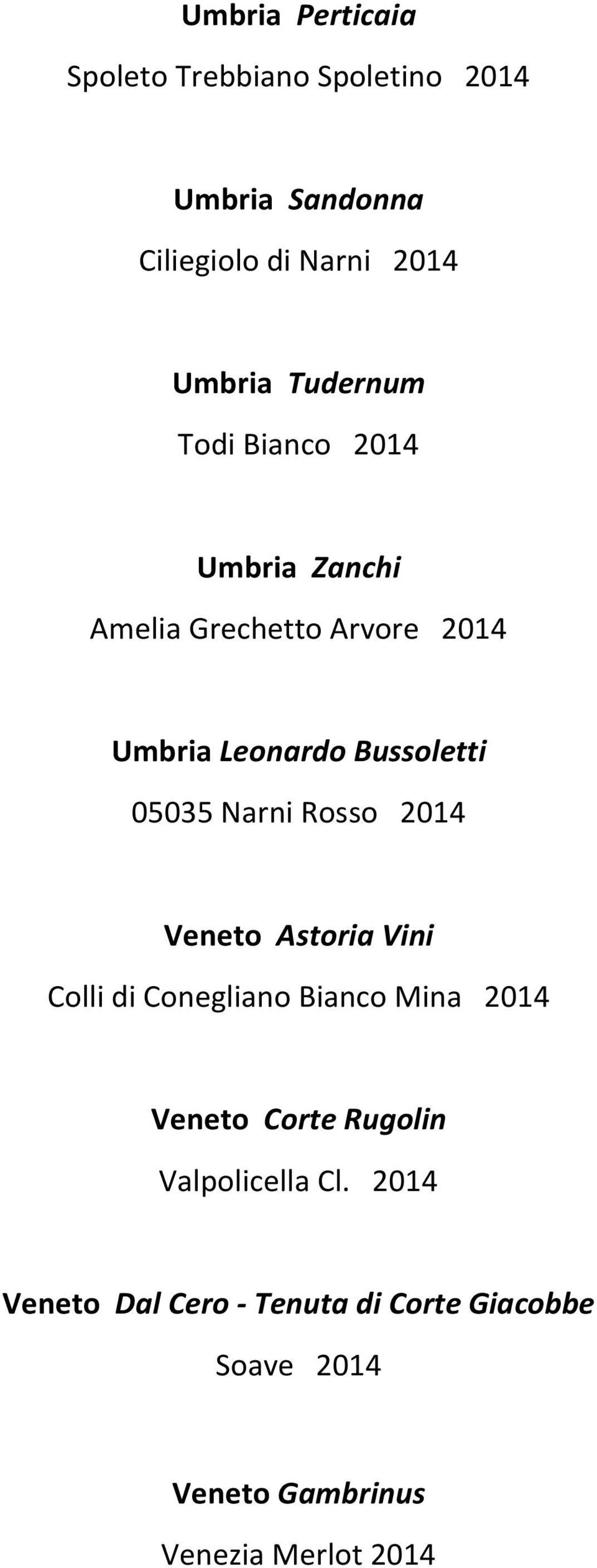 Narni Rosso 2014 Veneto Astoria Vini Colli di Conegliano Bianco Mina 2014 Veneto Corte Rugolin