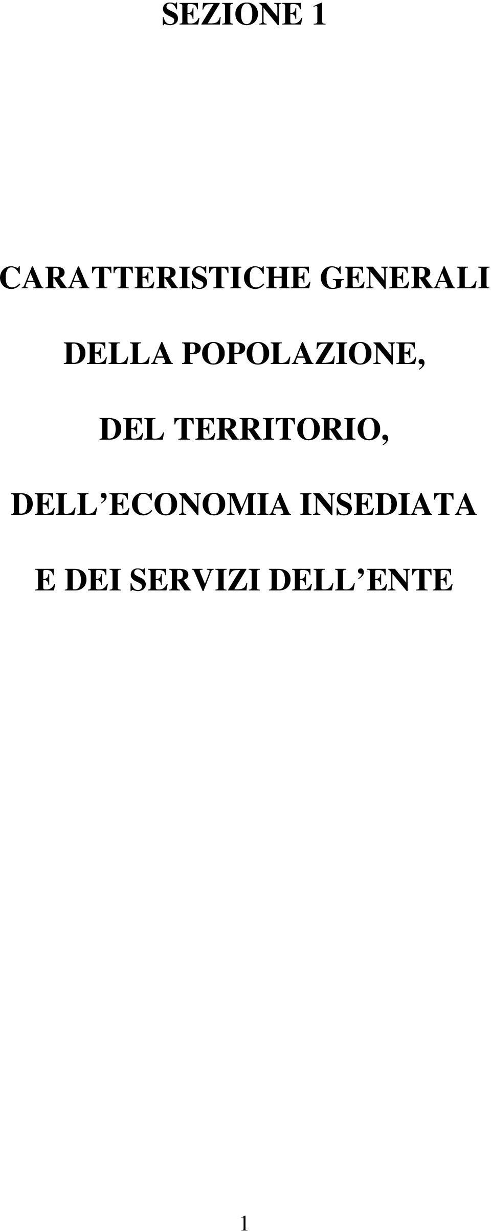 DEL TERRITORIO, DELL ECONOMIA