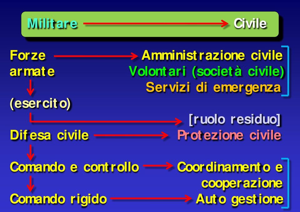 di emergenza [ruolo residuo] Protezione civile Comando e