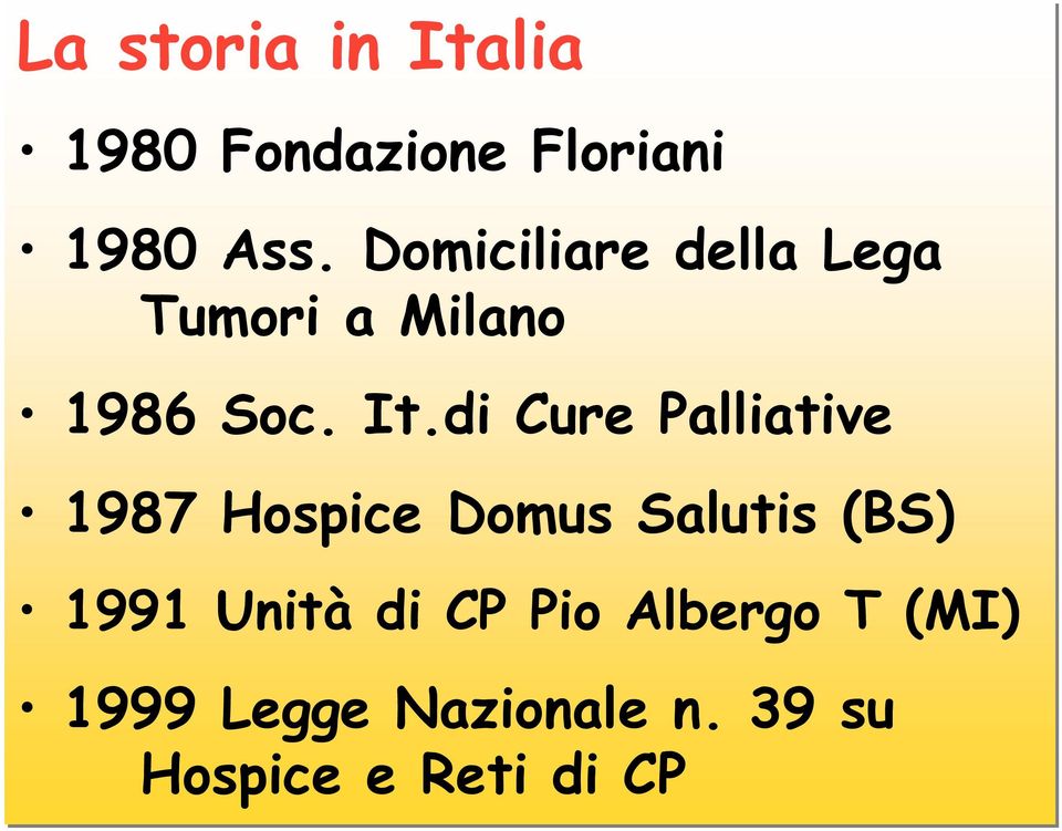 di Cure Palliative 1987 Hospice Domus Salutis (BS) 1991