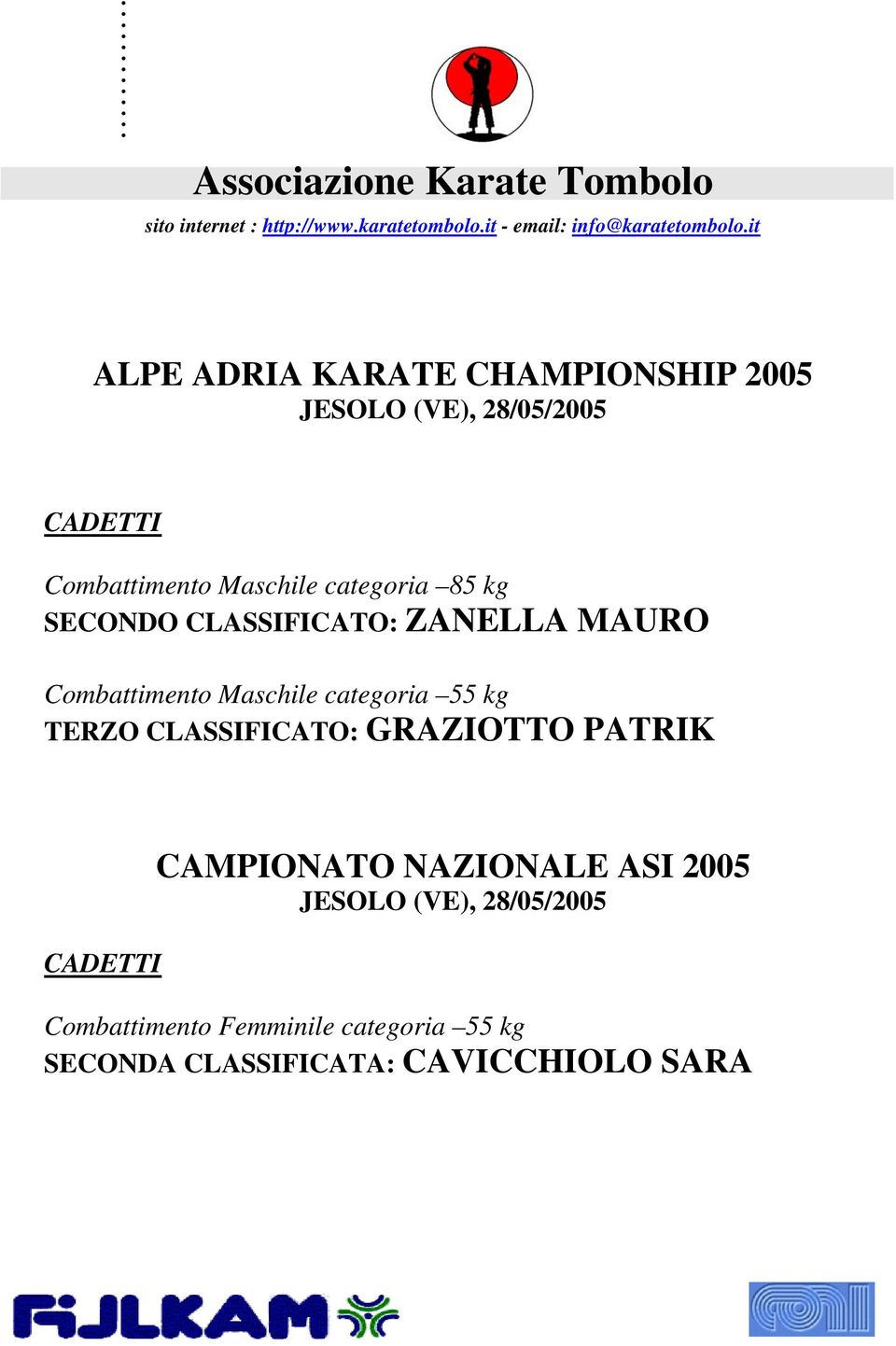 55 kg TERZO CLASSIFICATO: GRAZIOTTO PATRIK CAMPIONATO NAZIONALE ASI 2005 JESOLO (VE),