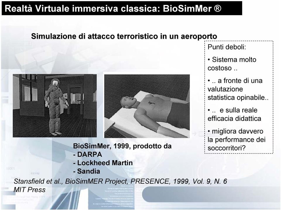 , BioSimMER Project, PRESENCE, 1999, Vol. 9, N. 6 MIT Press Sistema molto costoso.