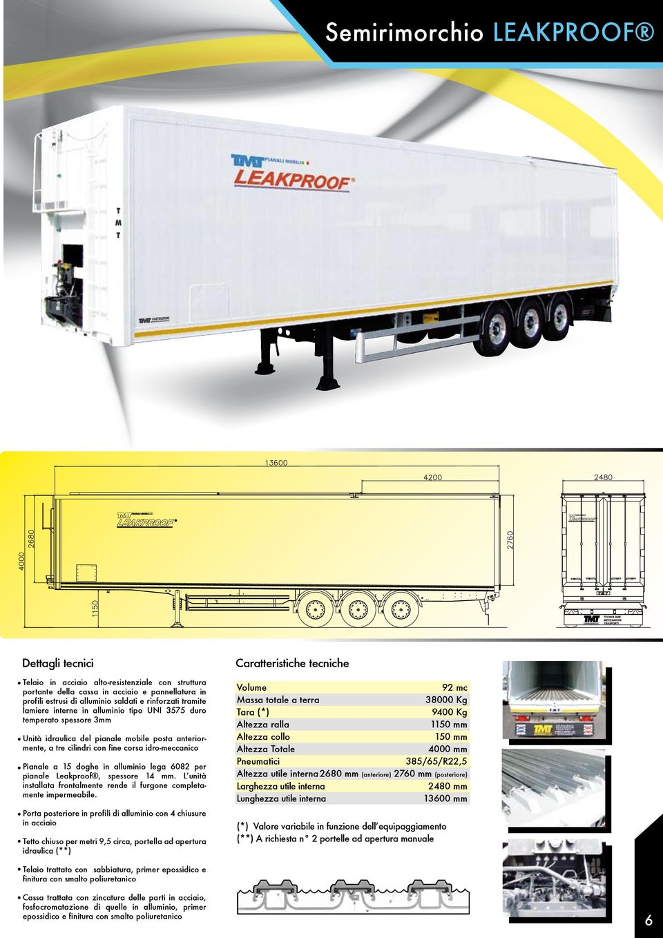 alluminio lega 6082 per pianale Leakproof, spessore 14 mm. Lʼunità installata frontalmente rende il furgone completamente impermeabile.