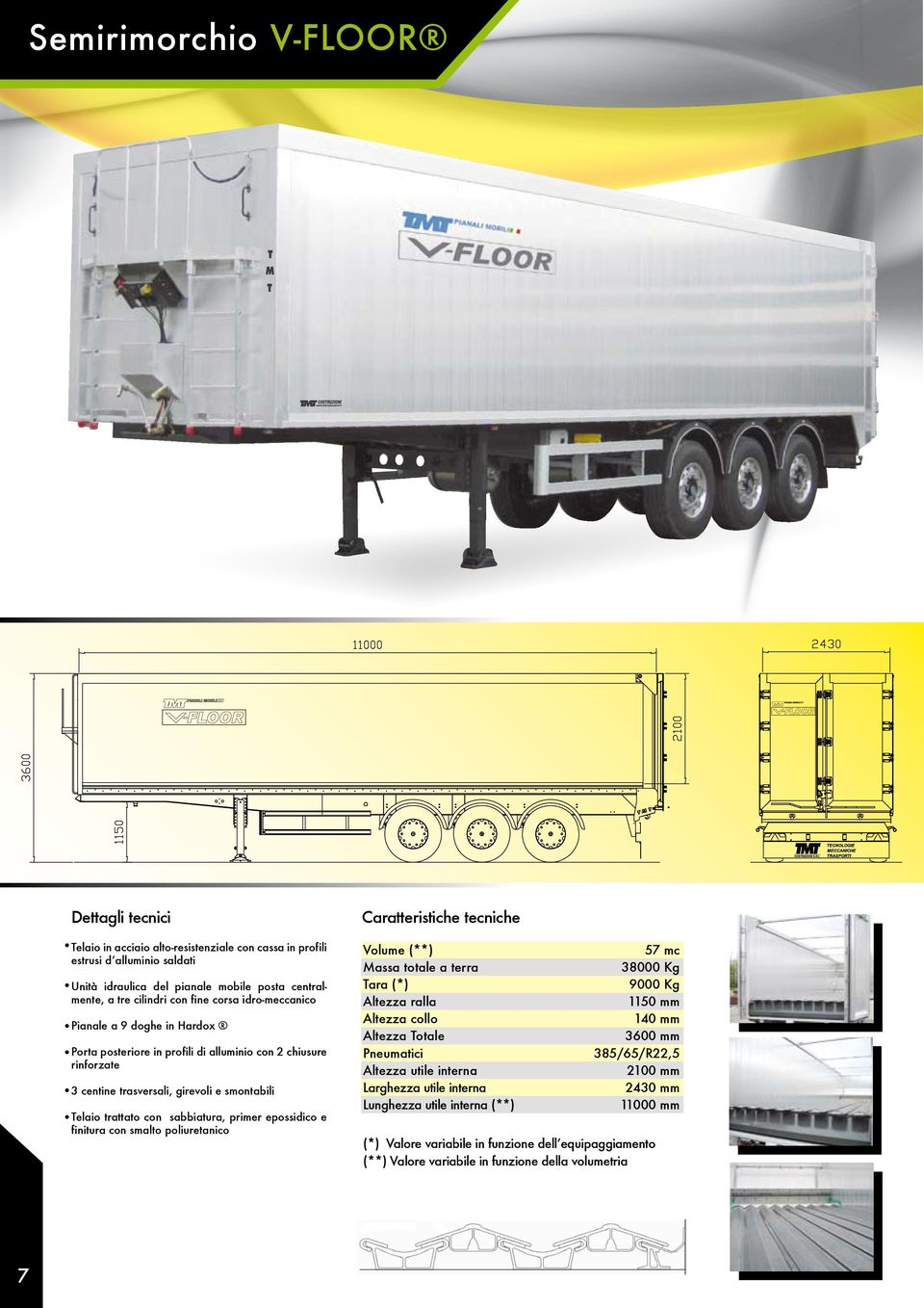 primer epossidico e finitura con smalto poliuretanico Caratteristiche tecniche Volume (**) Massa totale a terra Tara (*) Altezza ralla Altezza collo Altezza Totale Pneumatici Altezza utile interna