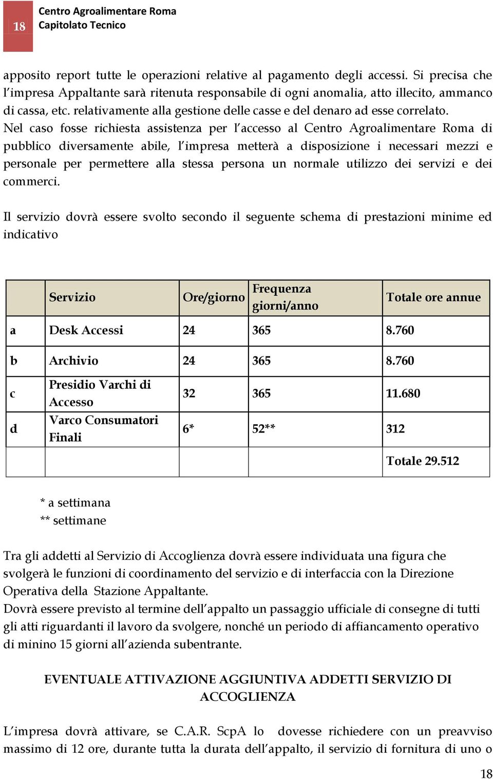 Nel caso fosse richiesta assistenza per l accesso al di pubblico diversamente abile, l impresa metterà a disposizione i necessari mezzi e personale per permettere alla stessa persona un normale