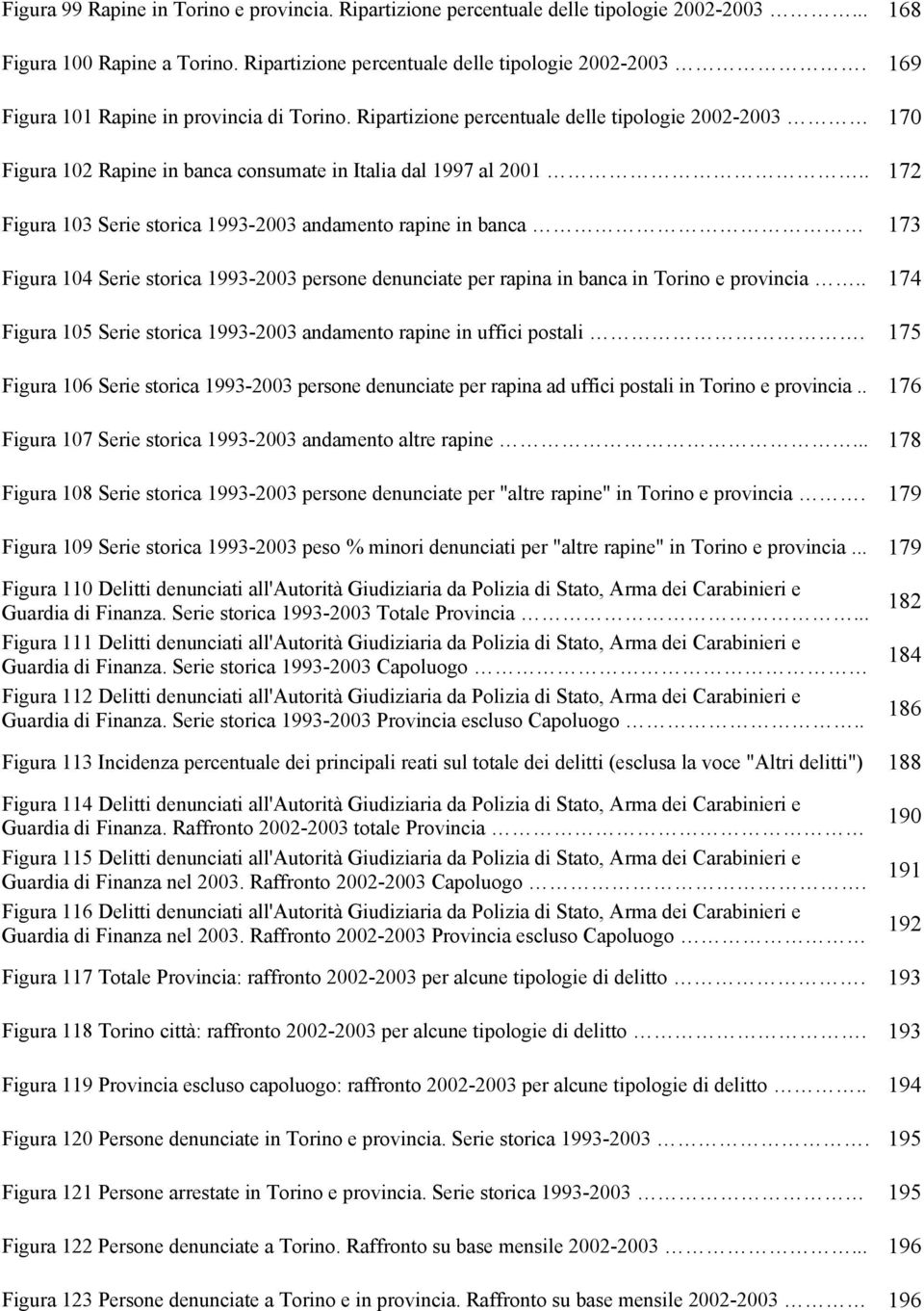 . 172 Figura 103 Serie storica 1993-2003 andamento rapine in banca 173 Figura 104 Serie storica 1993-2003 persone denunciate per rapina in banca in Torino e provincia.