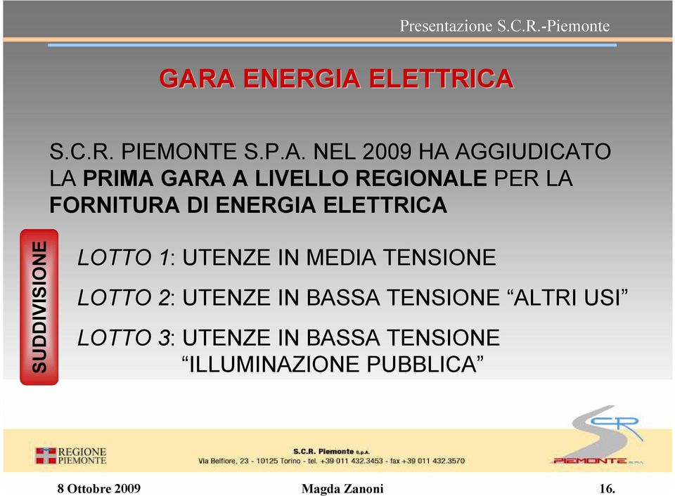 LOTTO 1: UTENZE IN MEDIA TENSIONE LOTTO 2: UTENZE IN BASSA TENSIONE ALTRI USI