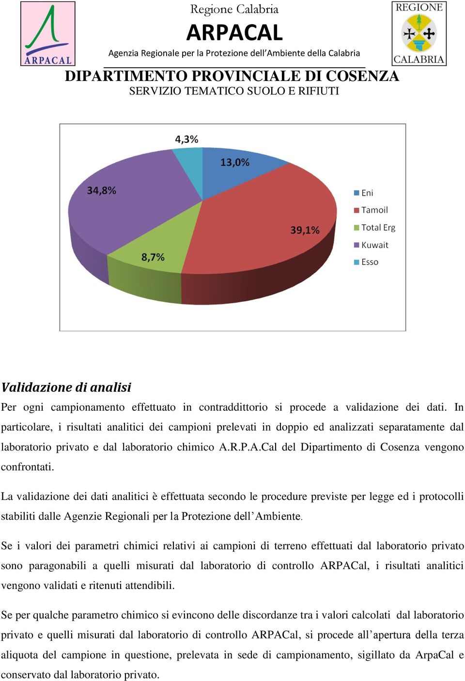 R.P.A.Cal del Dipartimento di Cosenza vengono confrontati.