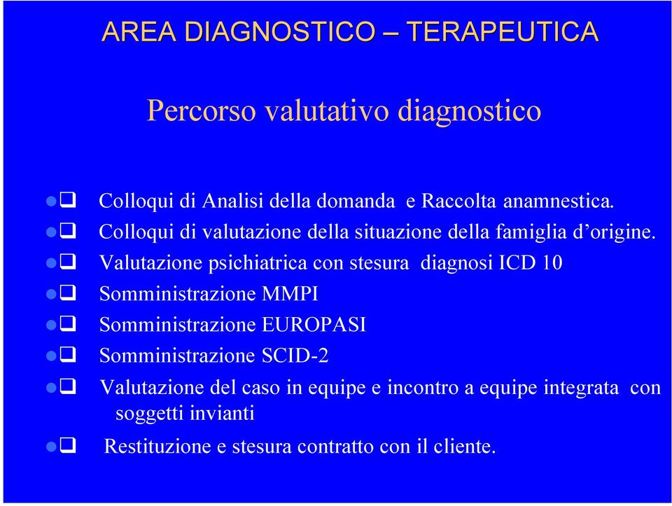 Valutazione psichiatrica con stesura diagnosi ICD 10 Somministrazione MMPI Somministrazione EUROPASI