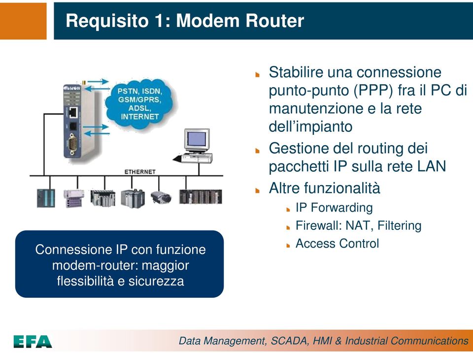 di manutenzione e la rete dell impianto Gestione del routing dei pacchetti IP