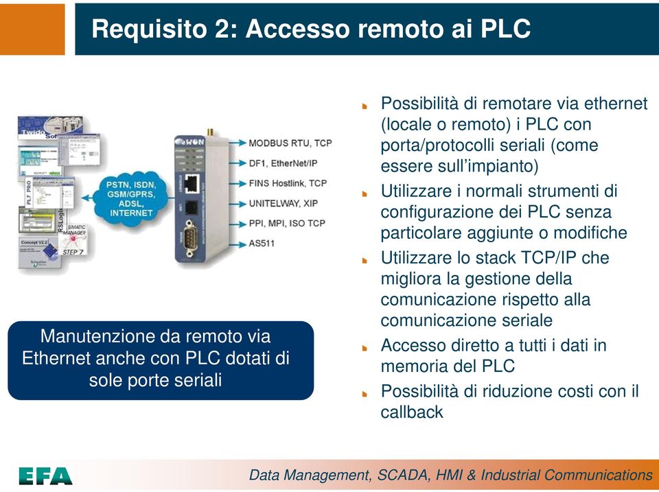 strumenti di configurazione dei PLC senza particolare aggiunte o modifiche Utilizzare lo stack TCP/IP che migliora la gestione della