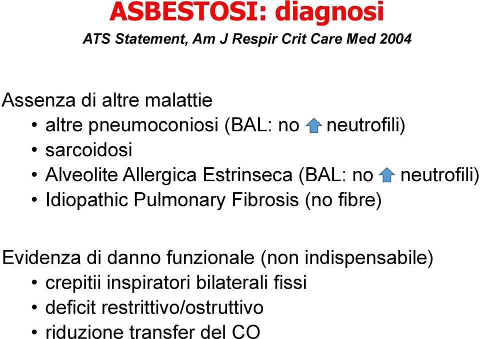 neutrofili) Idiopathic Pulmonary Fibrosis (no fibre) Evidenza di danno funzionale (non