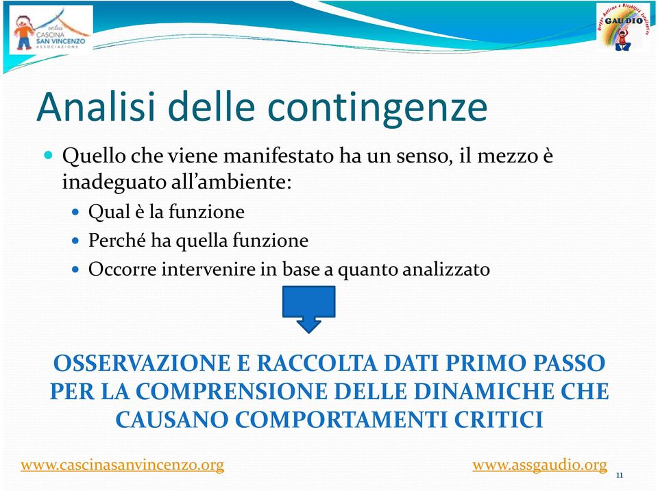 Occorre intervenire in base a quanto analizzato OSSERVAZIONE E RACCOLTA DATI