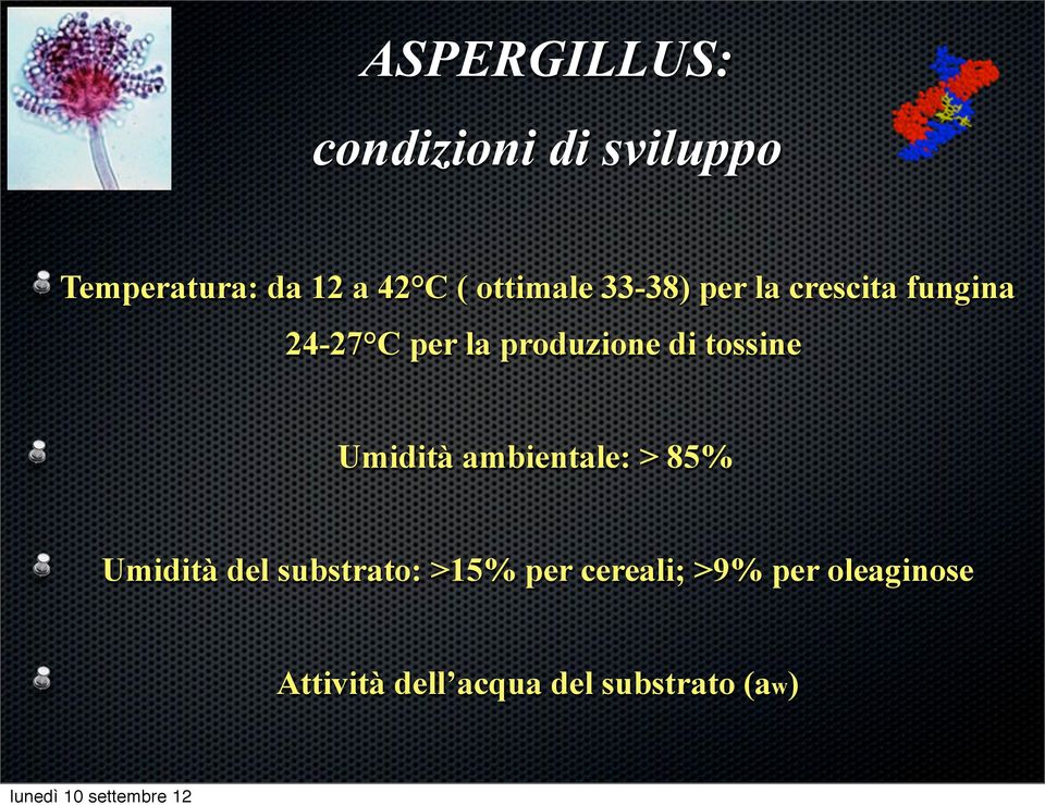 di tossine Umidità ambientale: > 85% Umidità del substrato: >15%