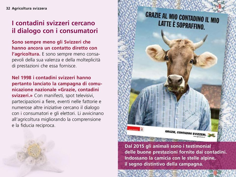 Nel 1998 i contadini svizzeri hanno pertanto lanciato la campagna di comunicazione nazionale «Grazie, contadini svizzeri.