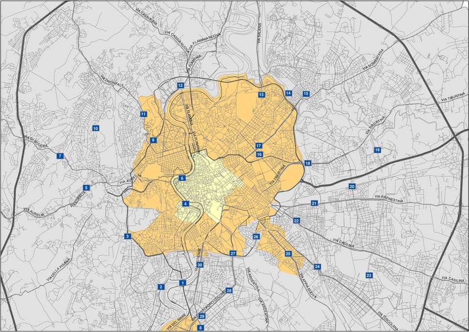 VIA A UR ELIA 6 4 VI A TIBURTINA 18 21 20 VIA PRENESTINA 22 3 26 VIA CASILINA VIA DELLA PISAN A 2 1 VIA DEL MARE VIA