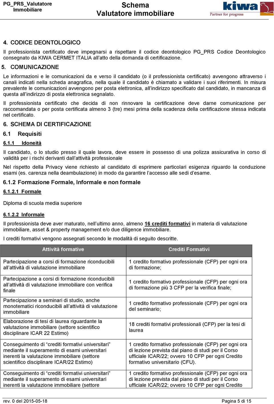 COMUNICAZIONE Le informazioni e le comunicazioni da e verso il candidato (o il professionista certificato) avvengono attraverso i canali indicati nella scheda anagrafica, nella quale il candidato è