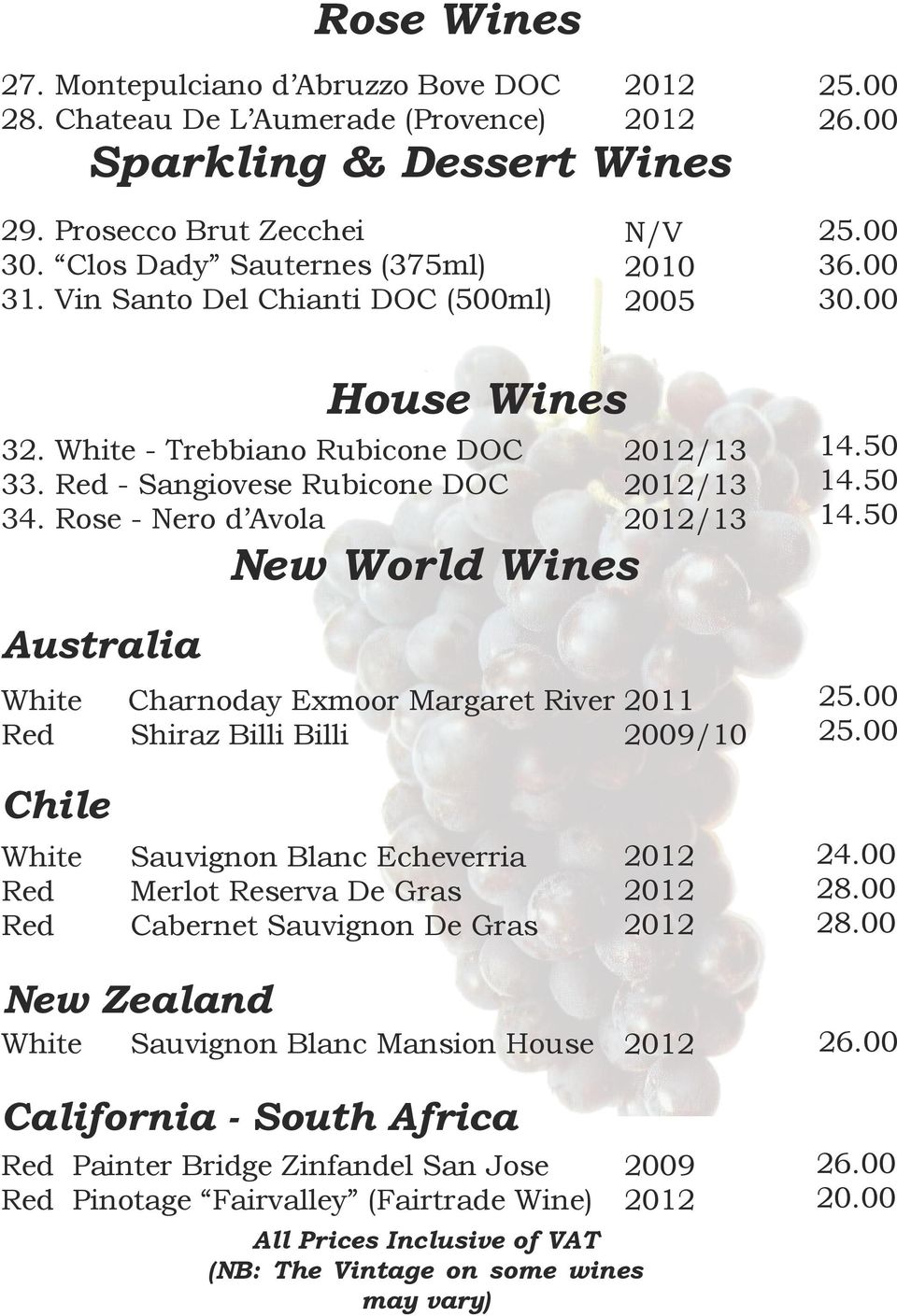 Rose - Nero d Avola Australia White Red New World Wines Charnoday Exmoor Margaret River Shiraz Billi Billi /13 /13 /13 /10 14.50 14.