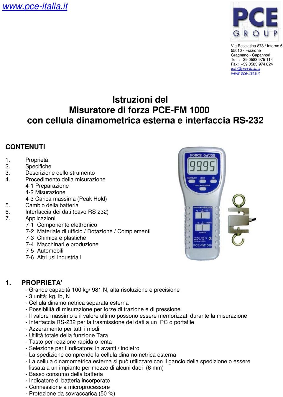 Interfaccia dei dati (cavo RS 232) 7.