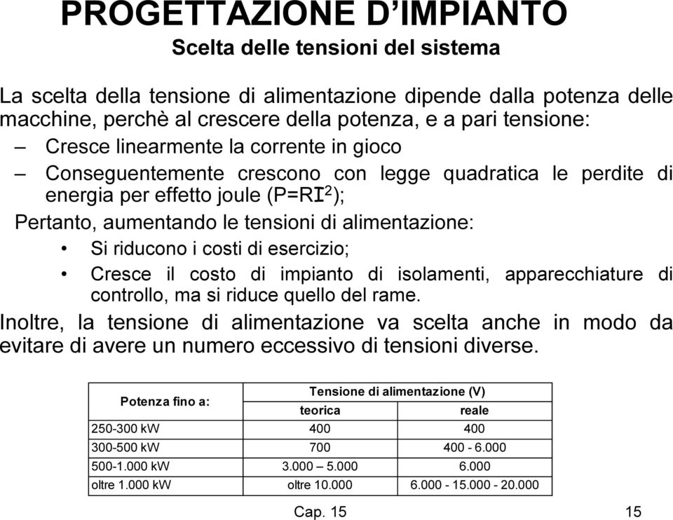 il costo di impianto di isolamenti, apparecchiature di controllo, ma si riduce quello del rame.