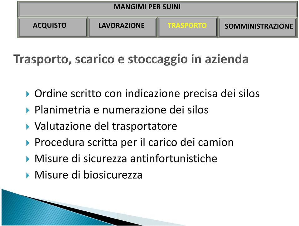 numerazione dei silos Valutazione del trasportatore Procedura scritta