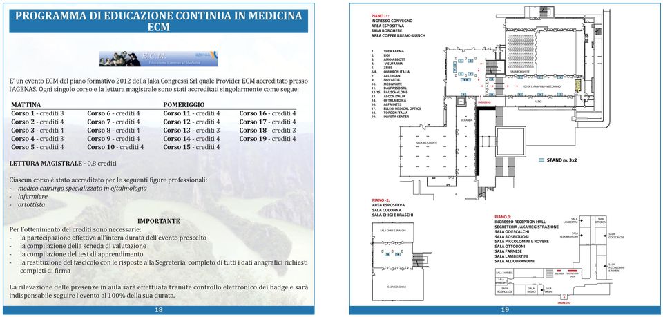 Ogni singolo corso e la lettura magistrale sono stati accreditati singolarmente come segue: MATTINA Corso 1 - crediti 3 Corso 2 - crediti 4 Corso 3 - crediti 4 Corso 4 - crediti 3 Corso 5 - crediti 4