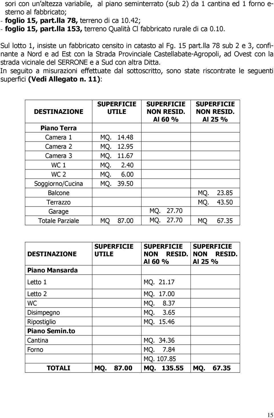 lla 78 sub 2 e 3, confinante a Nord e ad Est con la Strada Provinciale Castellabate-Agropoli, ad Ovest con la strada vicinale del SERRONE e a Sud con altra Ditta.