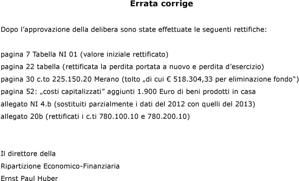 304,33 per eliminazione fondo ) pagina 52: costi capitalizzati aggiunti 1.900 Euro di beni prodotti in casa allegato NI 4.